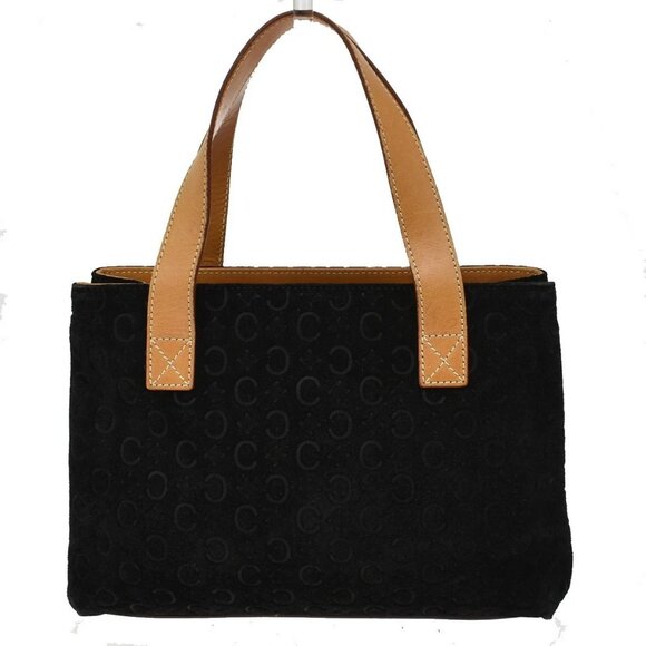 CELINE Logo C Macadam Pattern Hand Tote Bag Suede Leather Black SHW 68KB064 - Picture 4 of 16